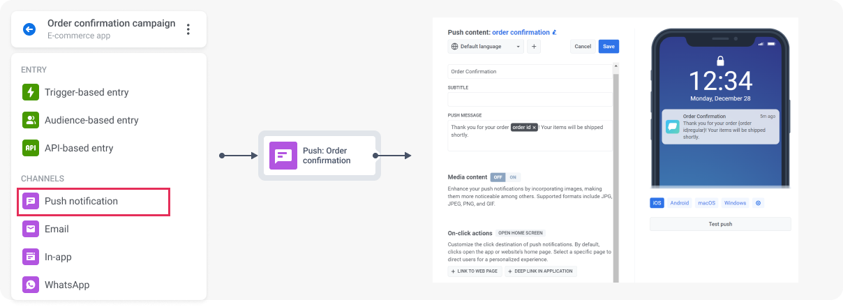 Transactional flow for order created push notification step 3
